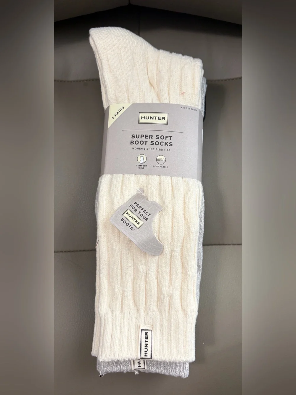 BNWT HUNTER ORIGINAL 3 PACK SUPER SOFT BOOT SOCKS [BK-GR-CM] US SHOE SIZE 4-10